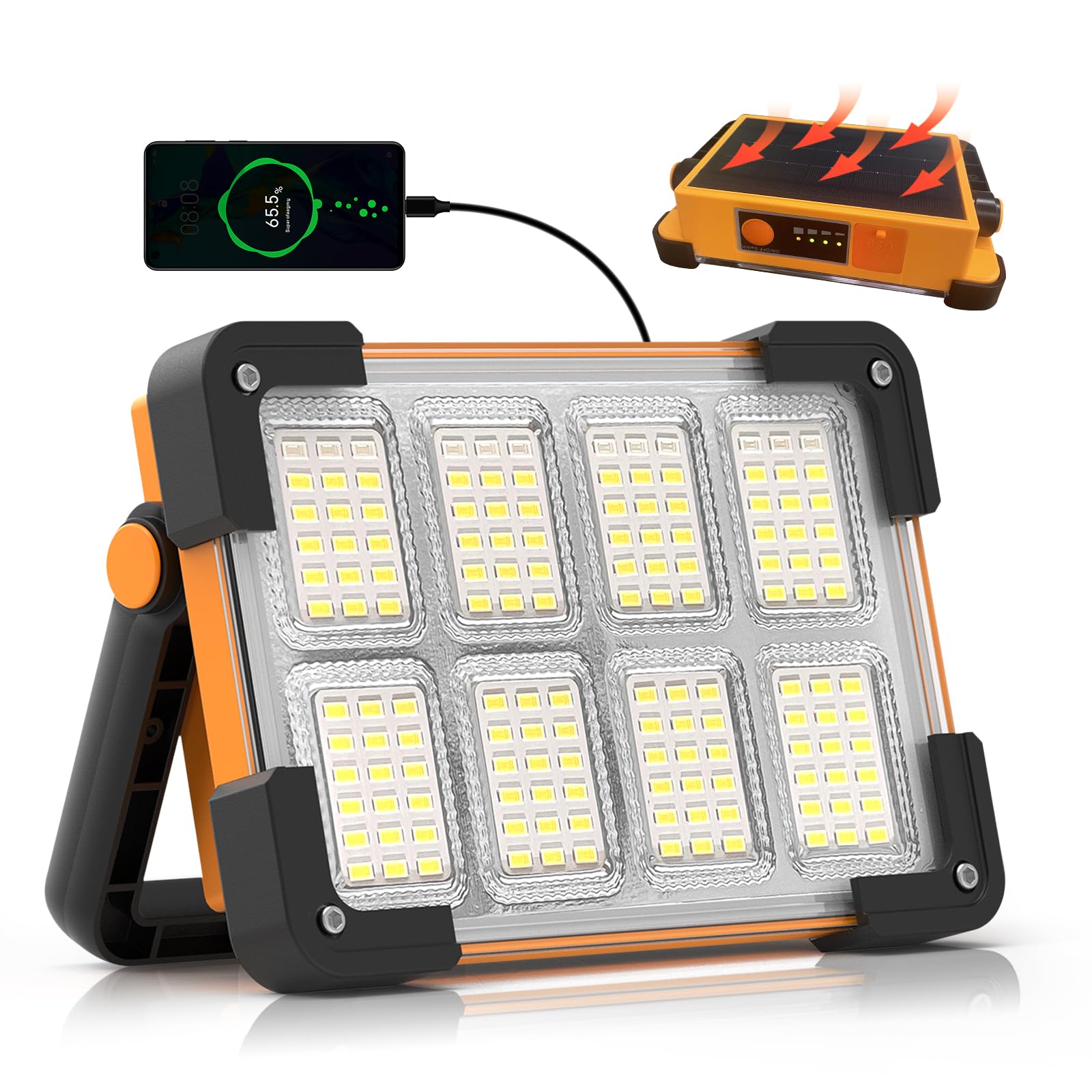 DANCINGBOAR front view of solar work light showing bright flood panel and durable housing for powerful illumination