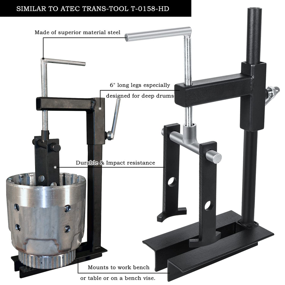 Danti T-0158 bench-mount tool provides stable clutch drum compression during service.