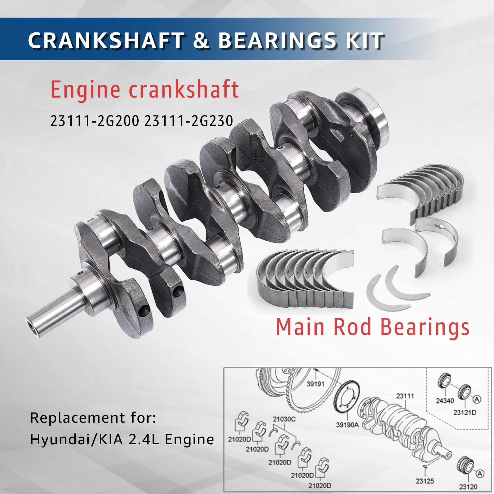 DanVard rod bearing kit for Hyundai/Kia 2.4L engines, durable wear parts.
