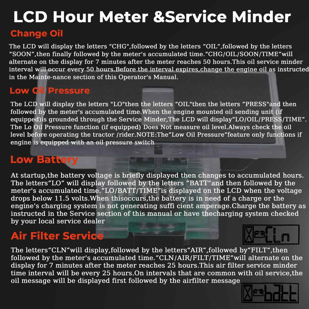 Daposhac Cub Cadet Z-Force and LGT compatibility hour meter for quick fit
