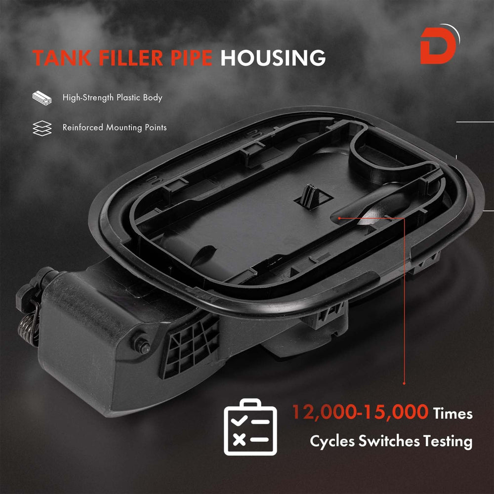 Daposhac metal spring hinge on fuel door housing adds durability