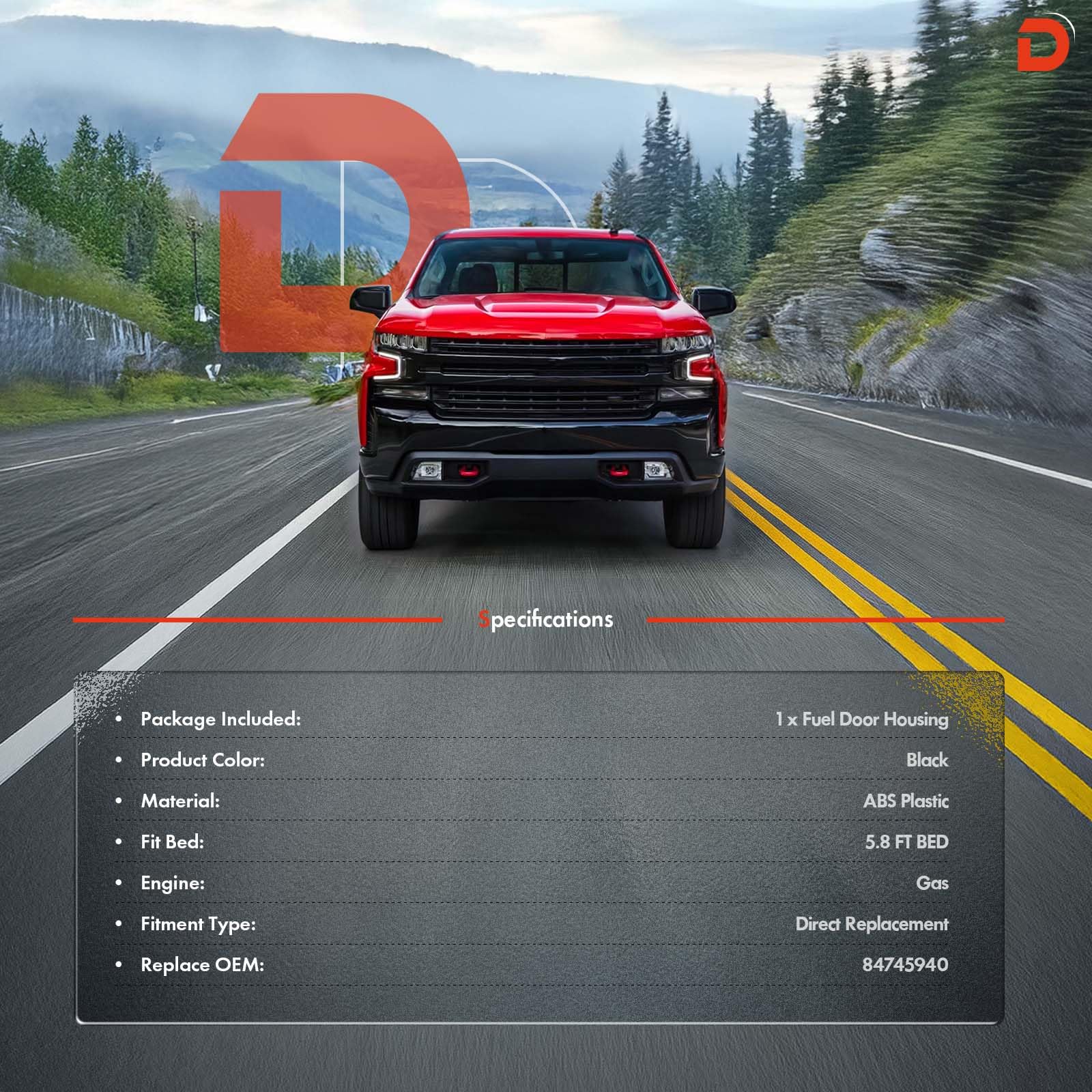 Daposhac fuel door housing OEM-style fit ensures seamless Silverado appearance.