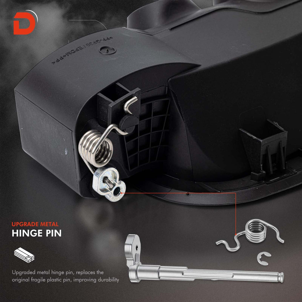 Daposhac Silverado fuel door housing detail demonstrates reinforced spring for smooth action.