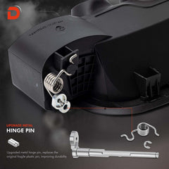 Daposhac Silverado fuel door housing detail demonstrates reinforced spring for smooth action.