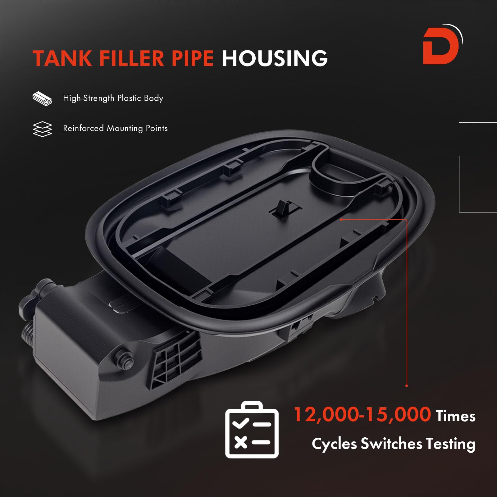 Daposhac fuel door housing weather-ready design withstands heat and rain.