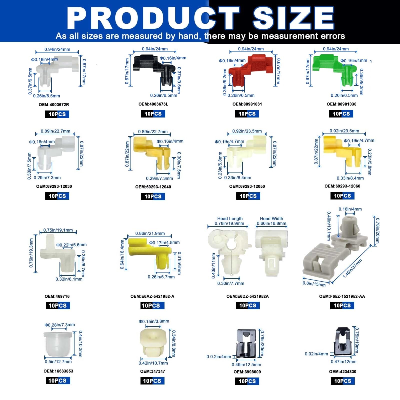 Daptemn door clip variety sizes kit helps fit many car models.
