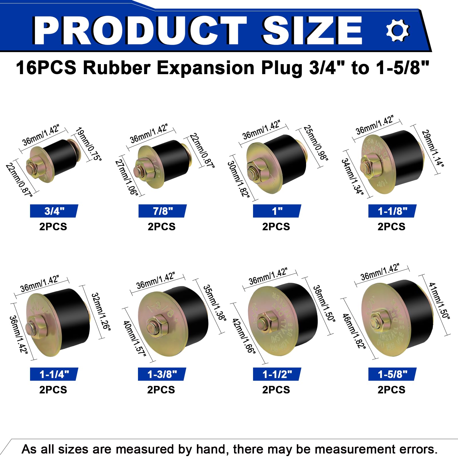 Daptemn expandable freeze plug sizes show flexible sealing for multiple hole diameters.