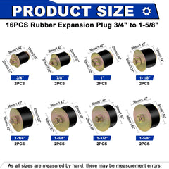 Daptemn expandable freeze plug sizes show flexible sealing for multiple hole diameters.
