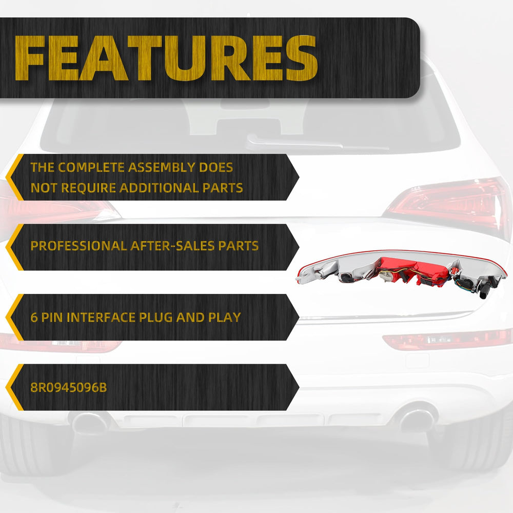 Dasbecan Audi Q5 tail light assembly with chrome interior and crisp lens.