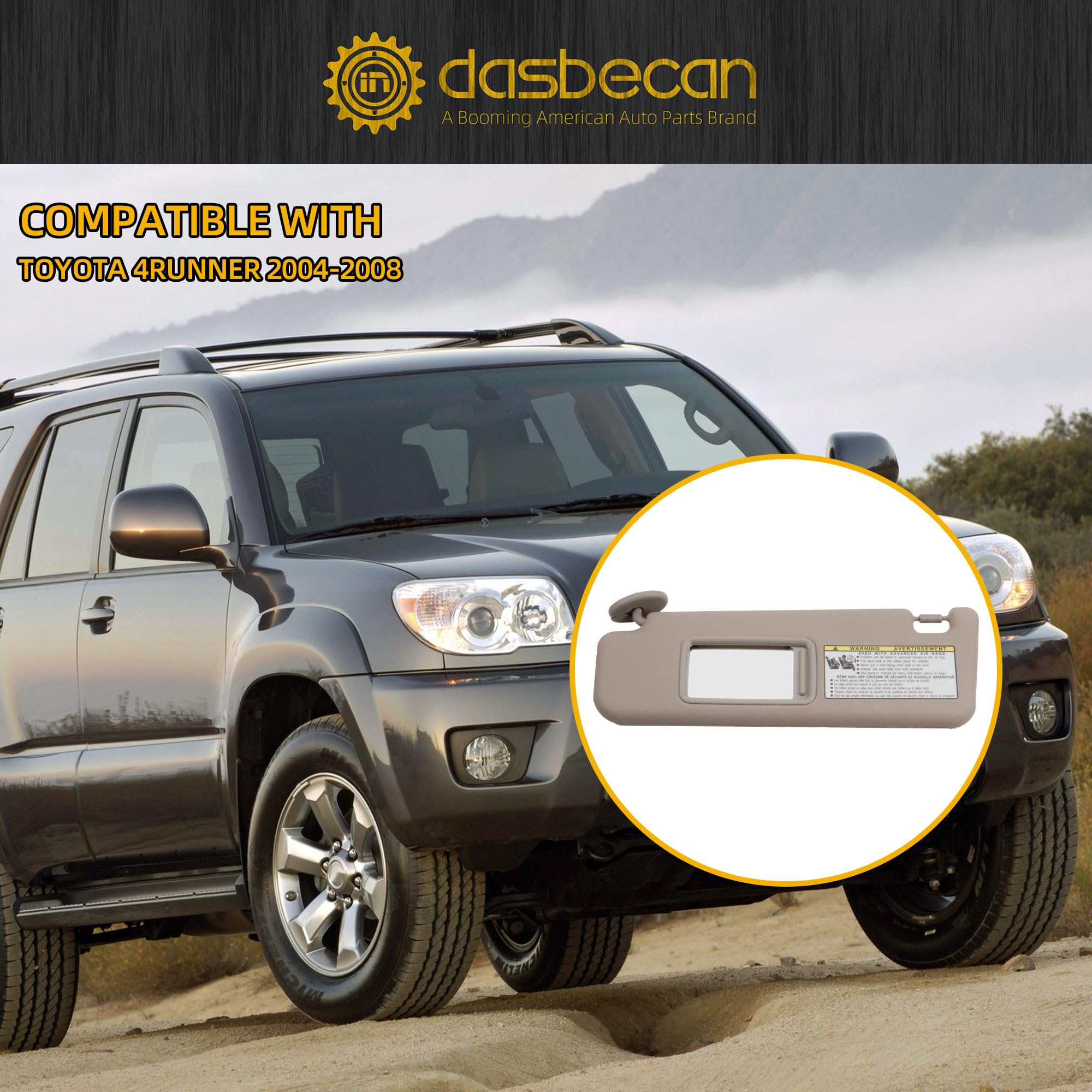 Dasbecan beige left driver side sun visor packaging and labeling