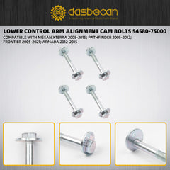 Dasbecan camber bolts for Nissan Pathfinder Xterra Armada front fitment, dependable alignment solution.