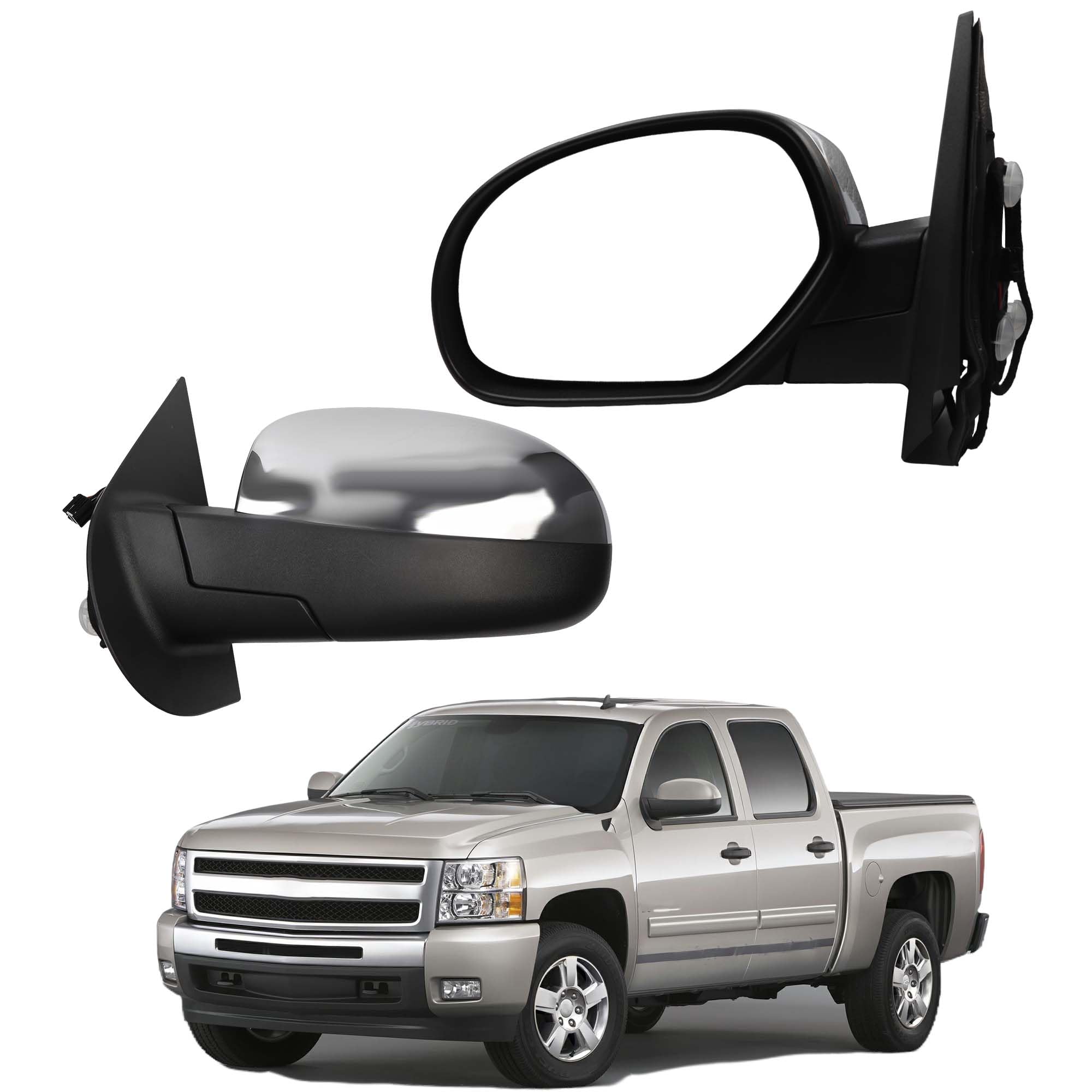 Dasbecan driver side mirror with chrome cover on Chevy Silverado showing style and fit