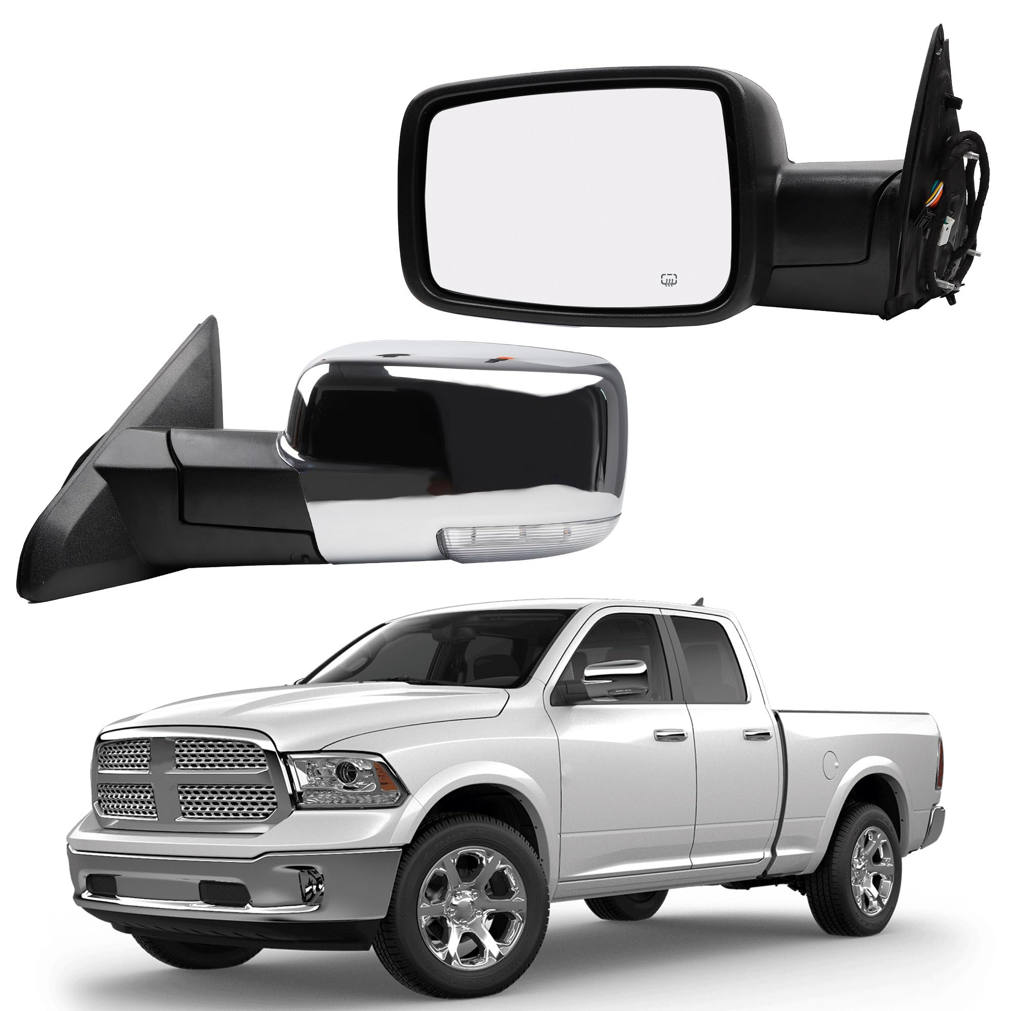 Dasbecan driver-side mirror with chrome cover for Ram 1500 improves style and visibility
