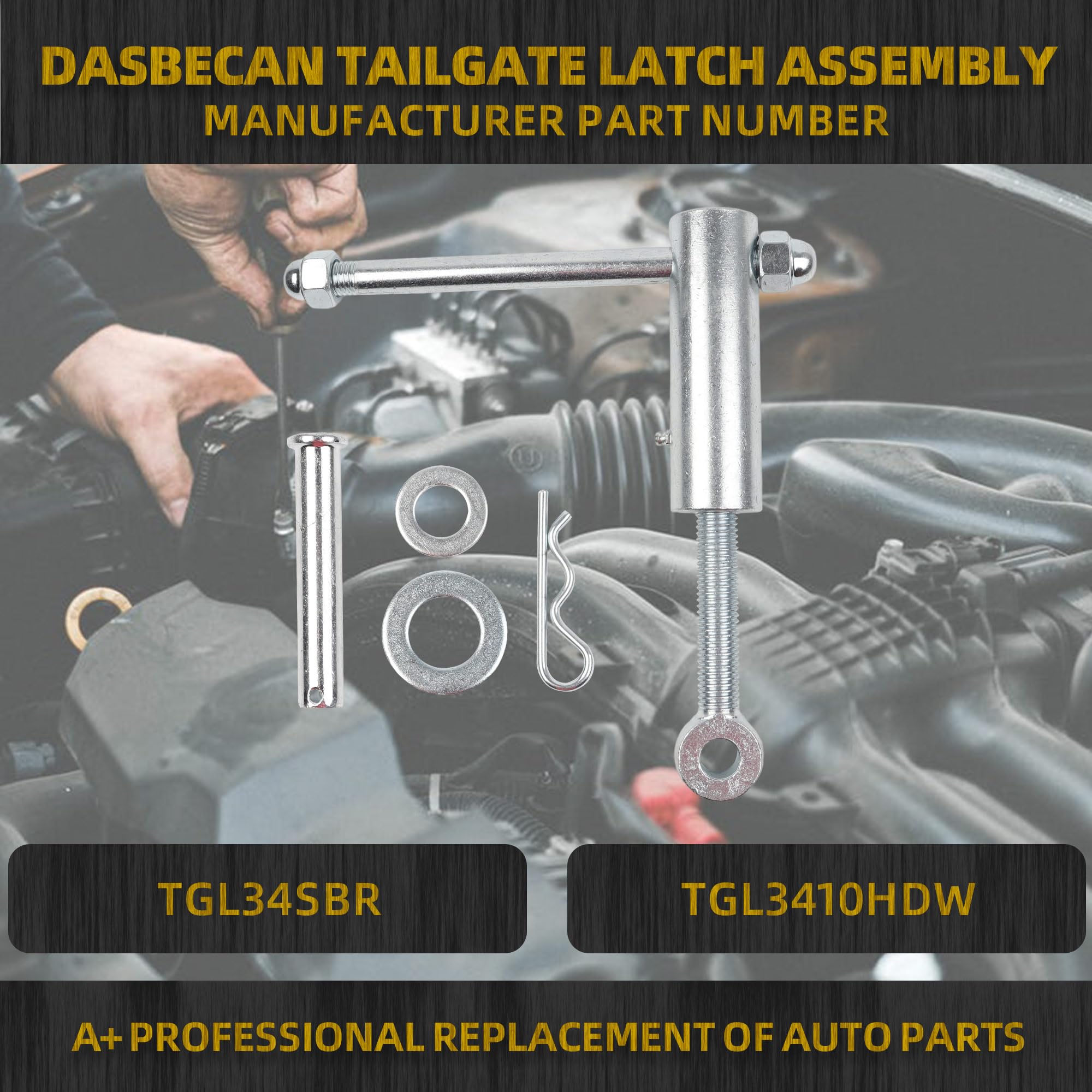 Dasbecan dump truck tailgate latch in use, showing secure closure during loading.