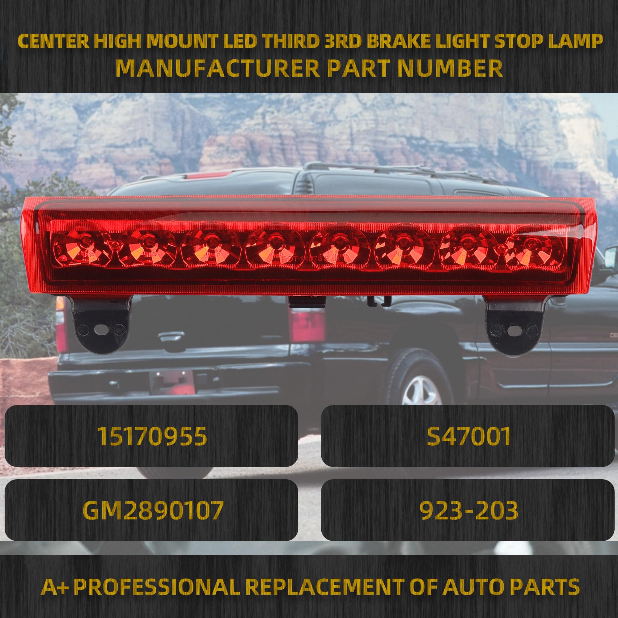 Dasbecan LED 3rd high mount brake light Suburban XL 1500-2500 replacement for rear signaling.
