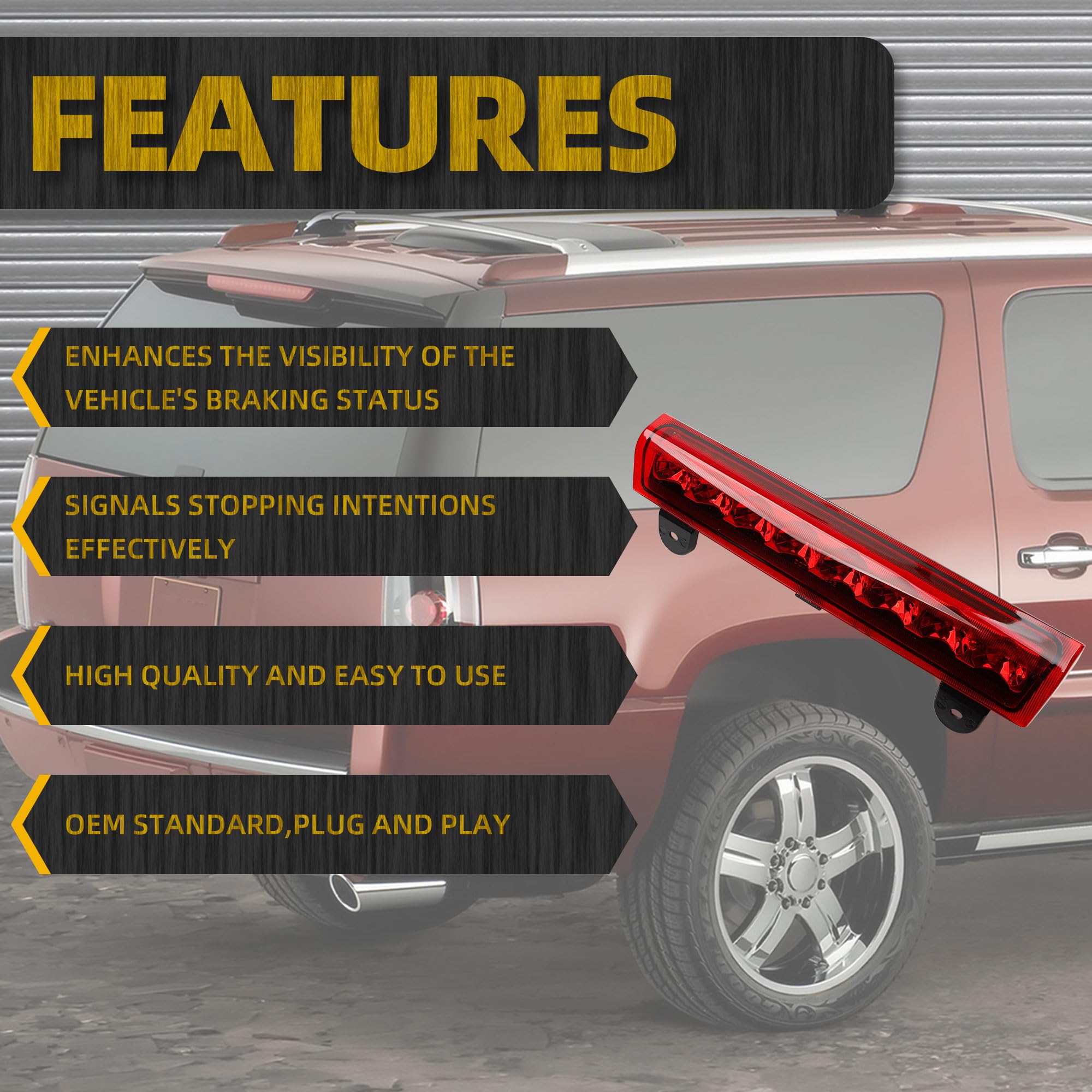 Dasbecan LED 3rd high mount brake light for Tahoe 2000-2006 enhances braking visibility.