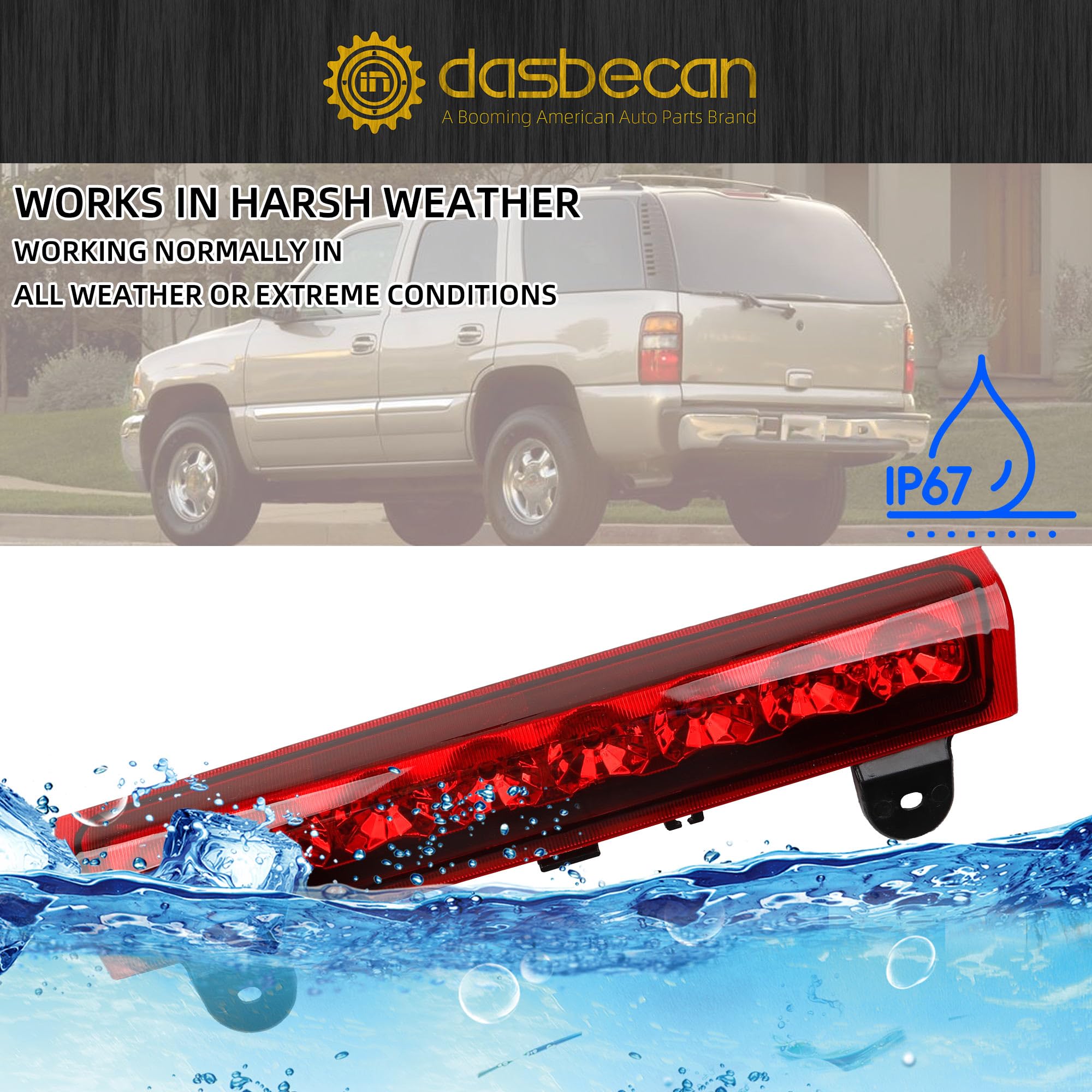 Dasbecan LED 3rd high mount brake light for Yukon 1500-2500 boosts rear signaling.