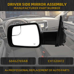 Dasbecan Ram 1500 left mirror with power folding for easy parking and storage.