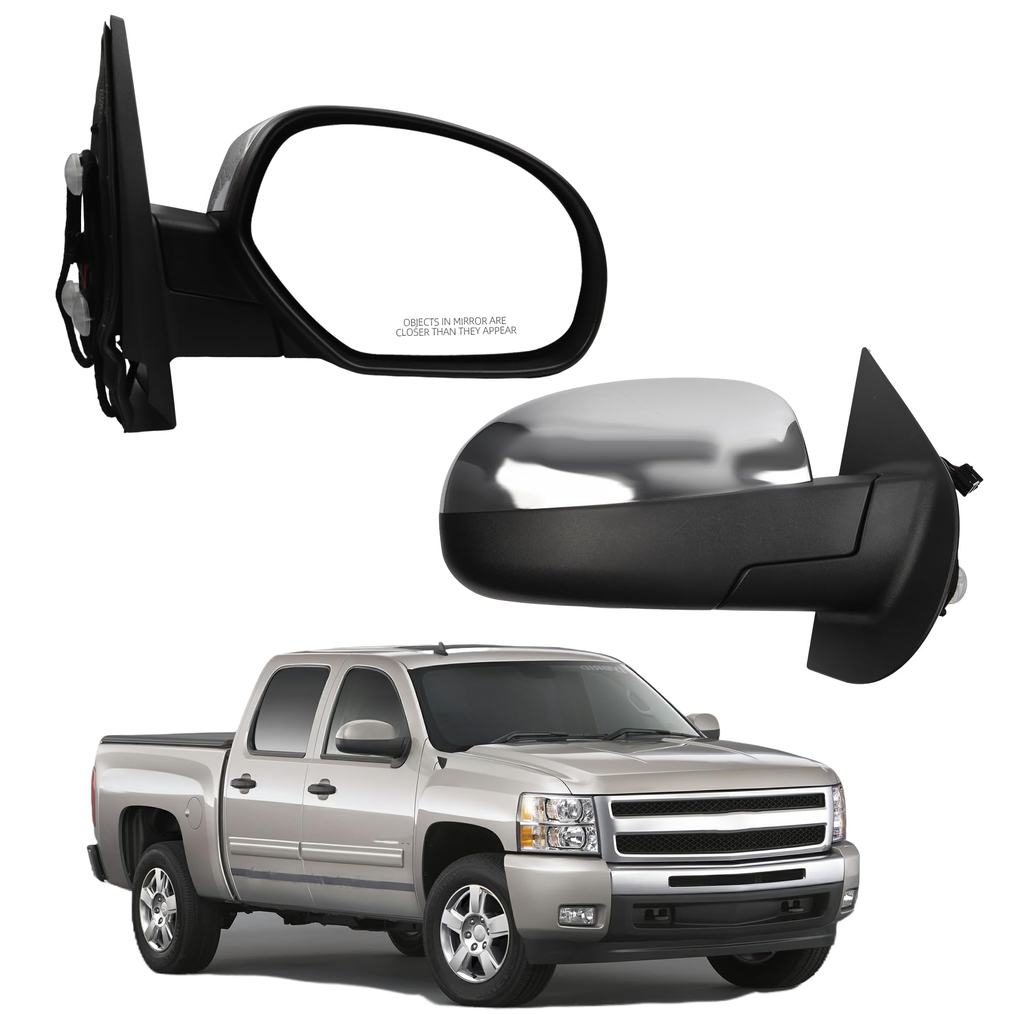Dasbecan passenger side mirror for Chevy Silverado with chrome cover