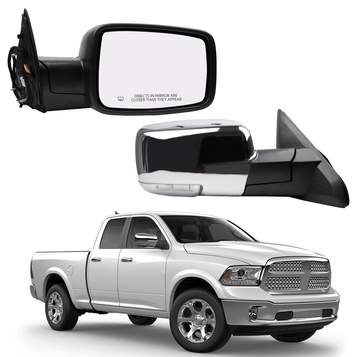 Dasbecan passenger side mirror for Ram 1500 with chrome cover improves visibility and style