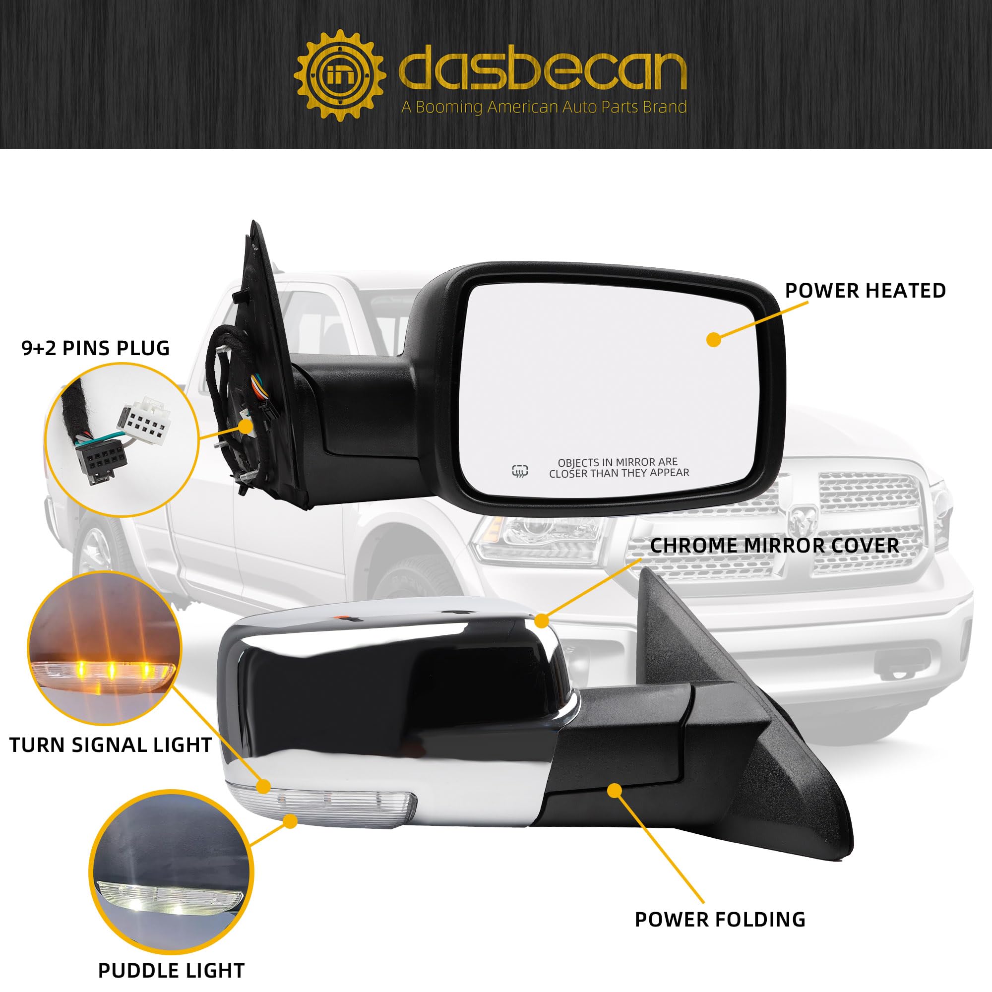 Dasbecan passenger side mirror for Ram 2500 enhances rear view and comfort