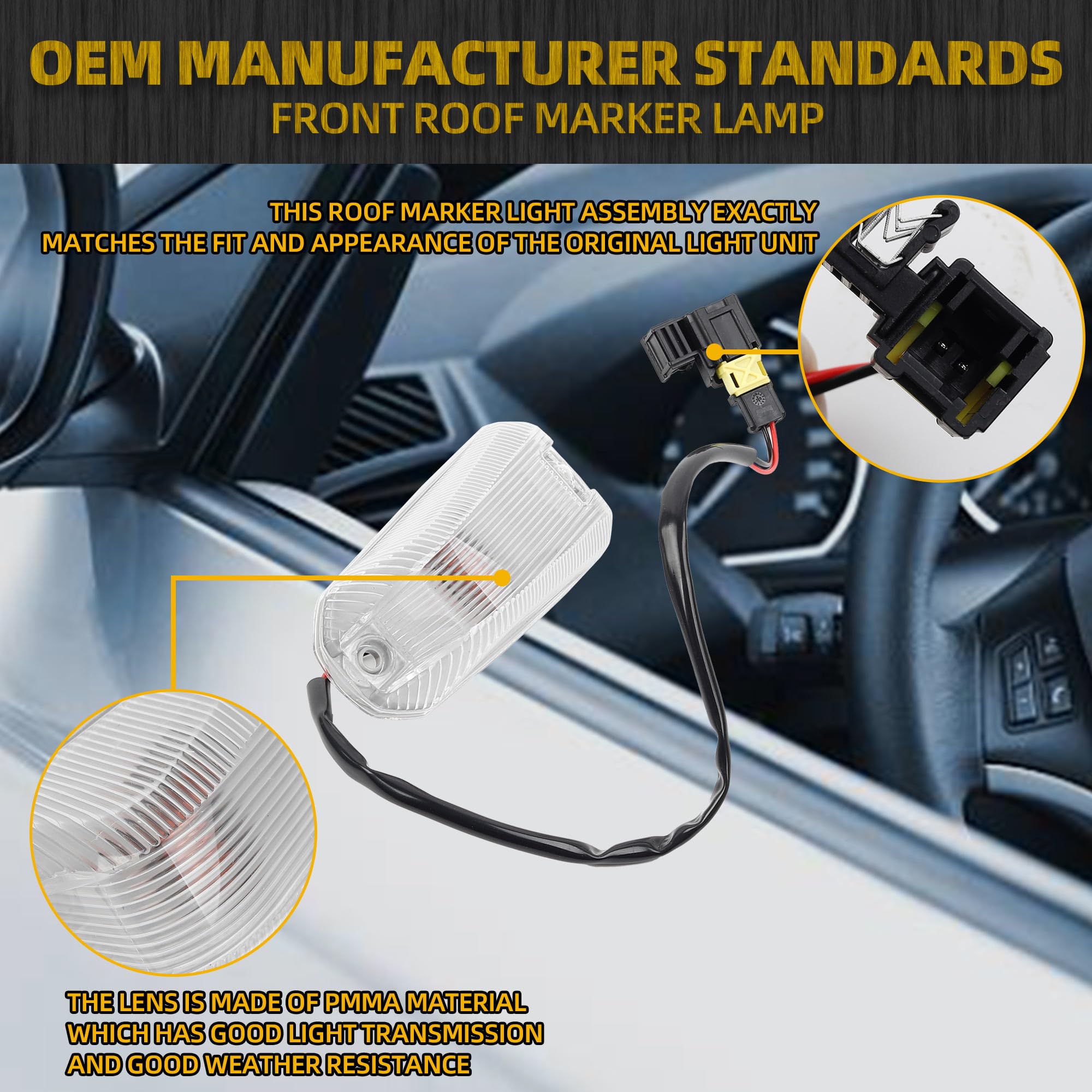 Dasbecan front marker light with PC lens for long-lasting clarity and brightness.