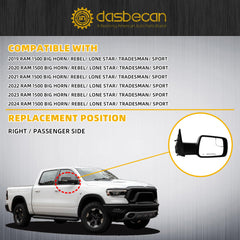 Puddle light on Dasbecan Ram 1500 mirror illuminates the doorway at night