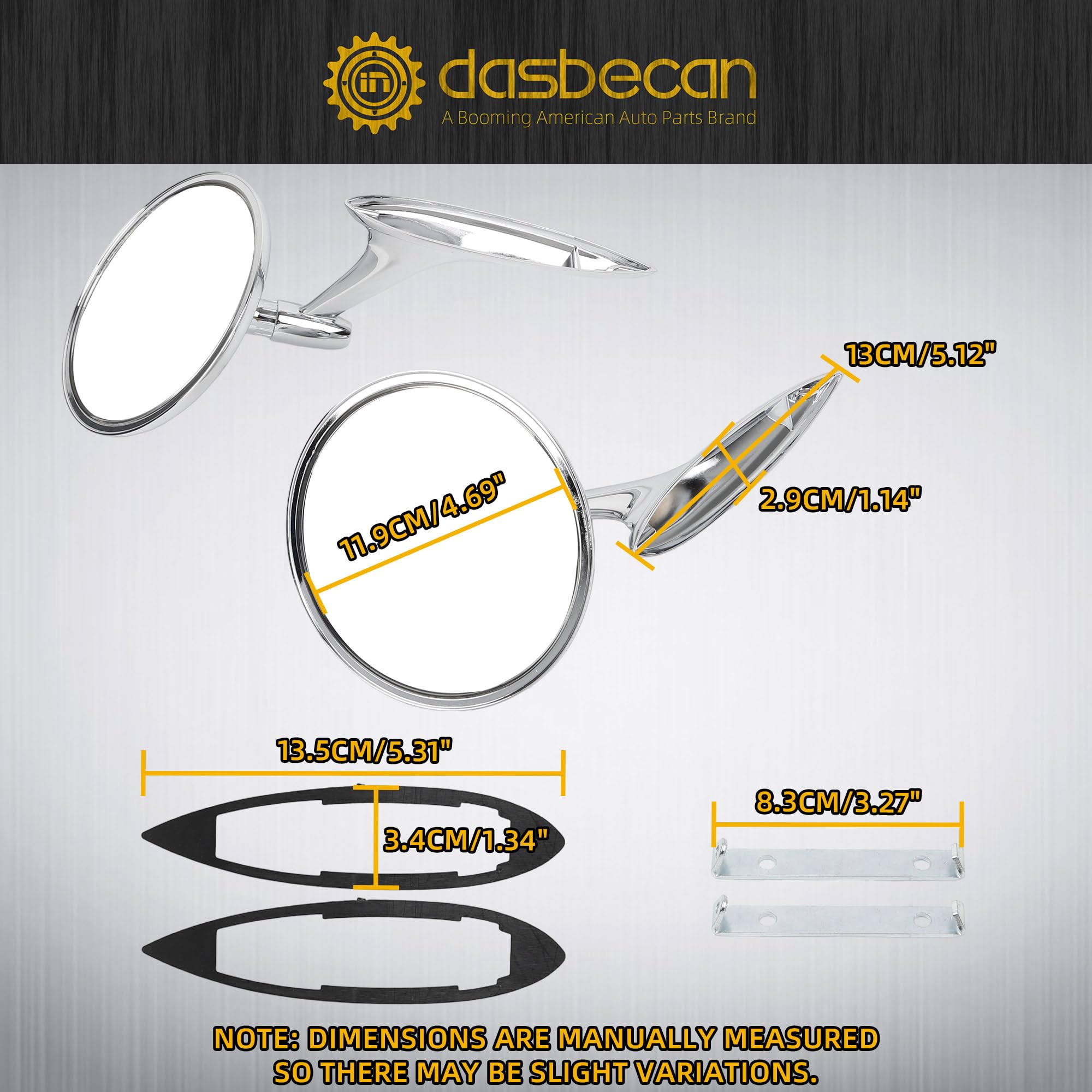 Dasbecan ribbed-base exterior mirror in chrome finish for durable shine and easy mounting.