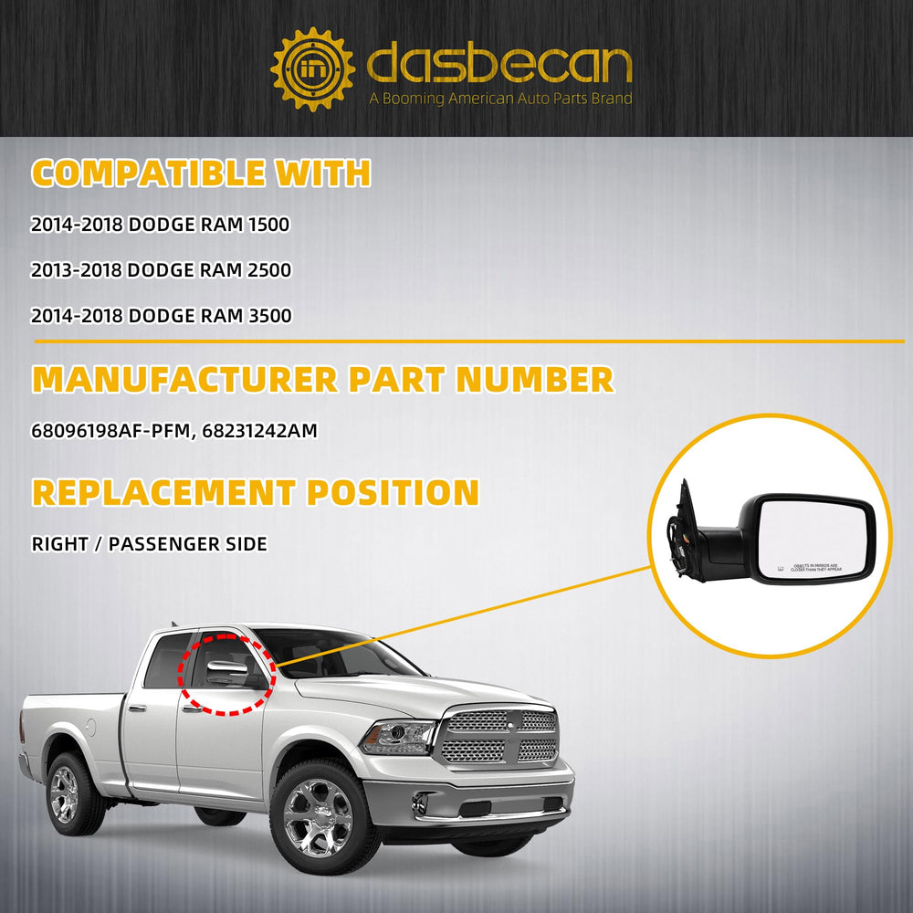 Dasbecan right side mirror showing power-fold feature for easy parking