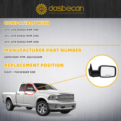 Dasbecan right side mirror showing power-fold feature for easy parking