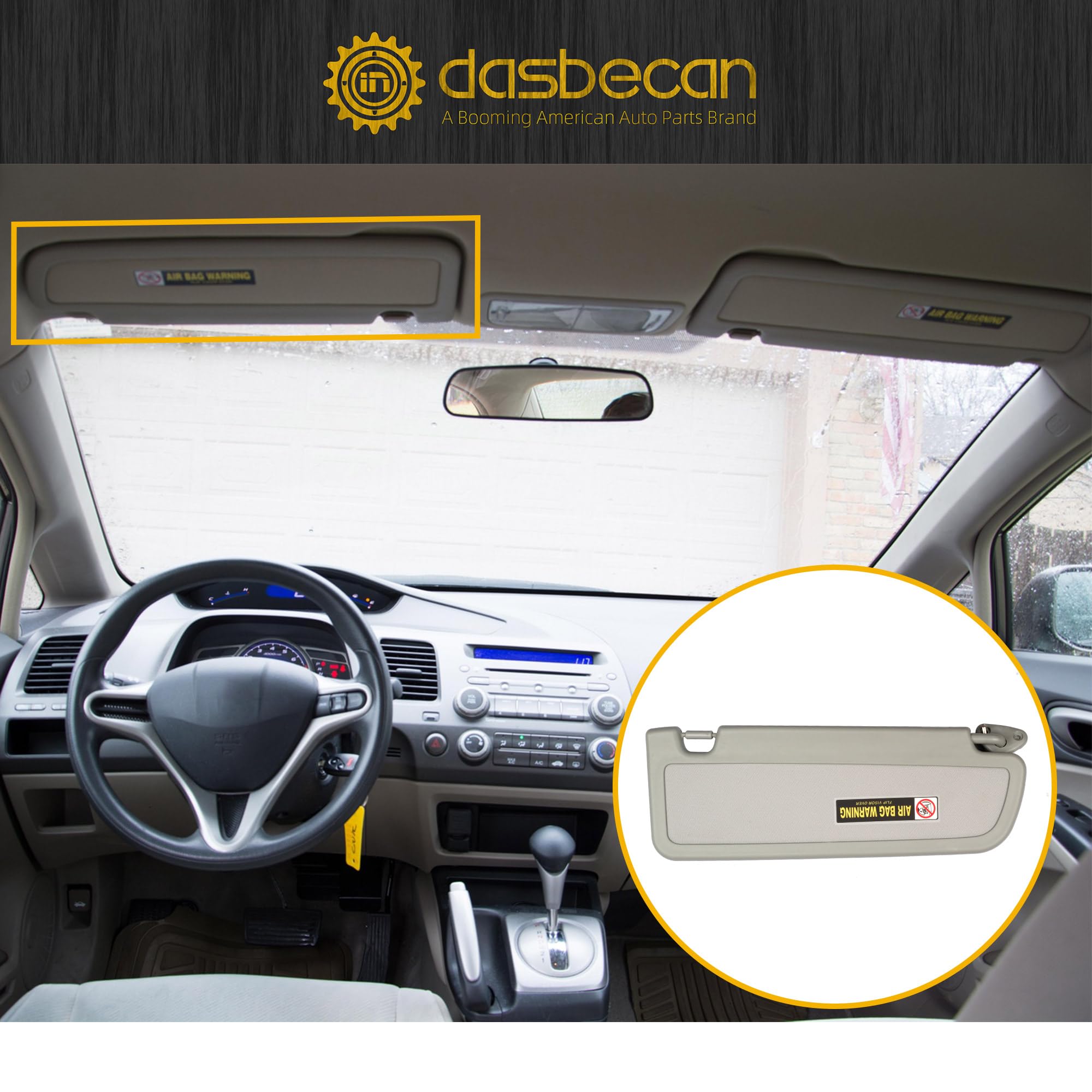 Dasbecan Sun Visor Closeup Gray material highlights build quality and interior integration.
