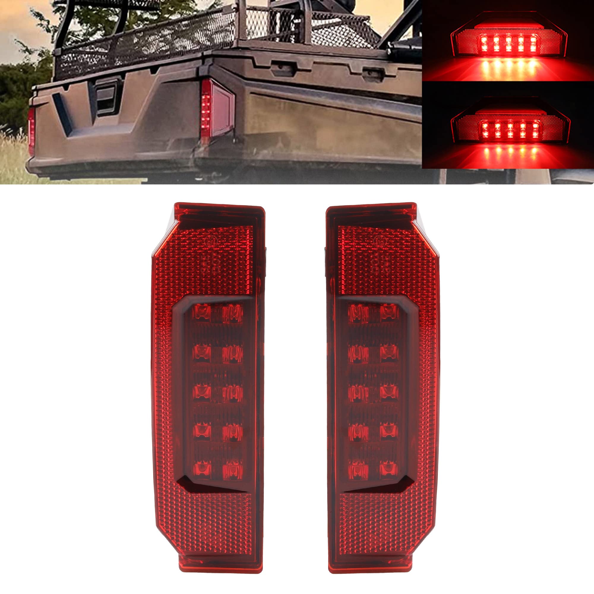 Dasbecan UTV tail light assembly in red improves rear visibility for Polaris Ranger.