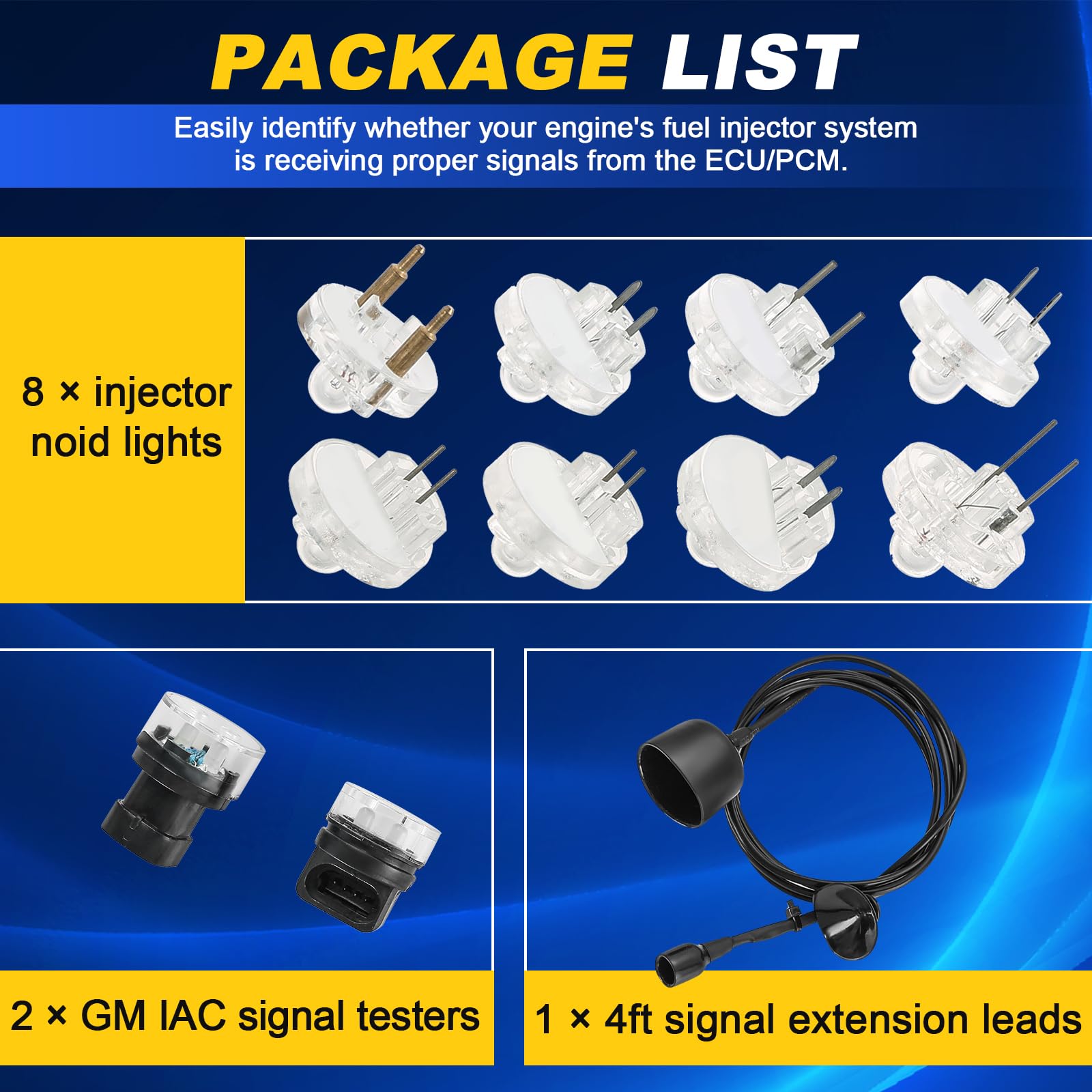 DASBET IAC testers with flat 4-pin connectors verify idle control signals.