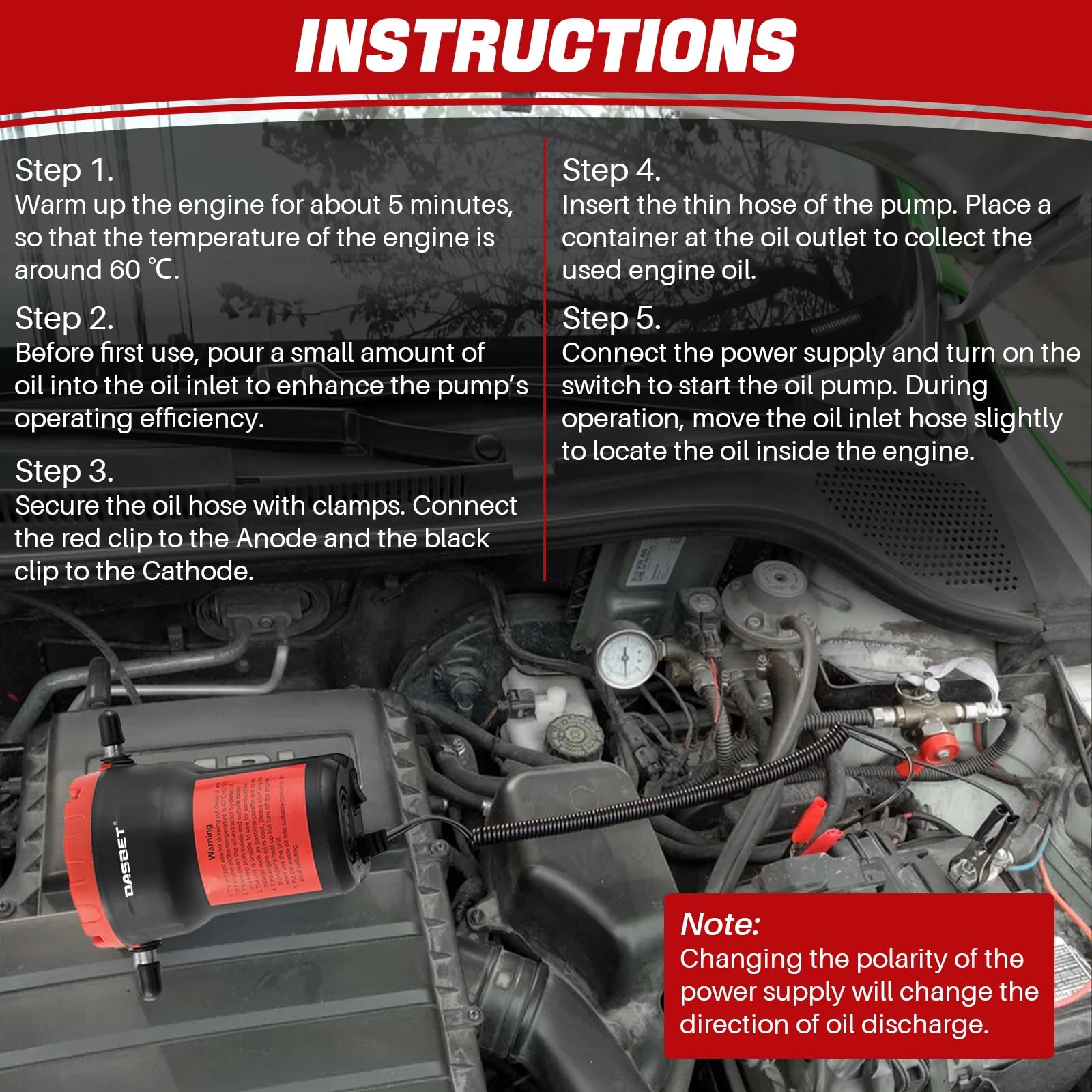 Dasbet included hoses and clamps simplify oil changes