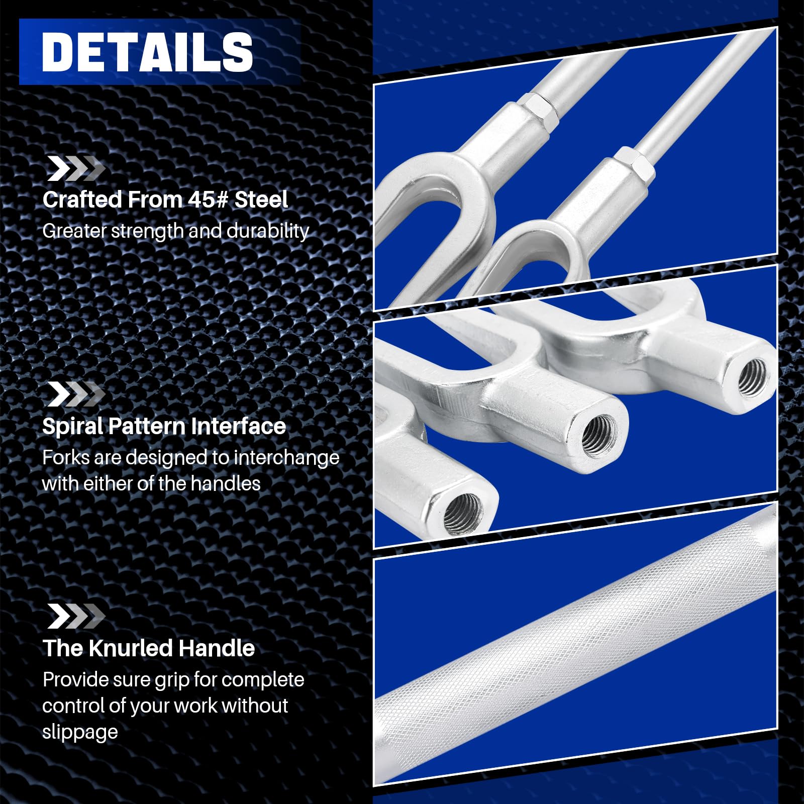 DASBET knurled handles provide secure grip during use.