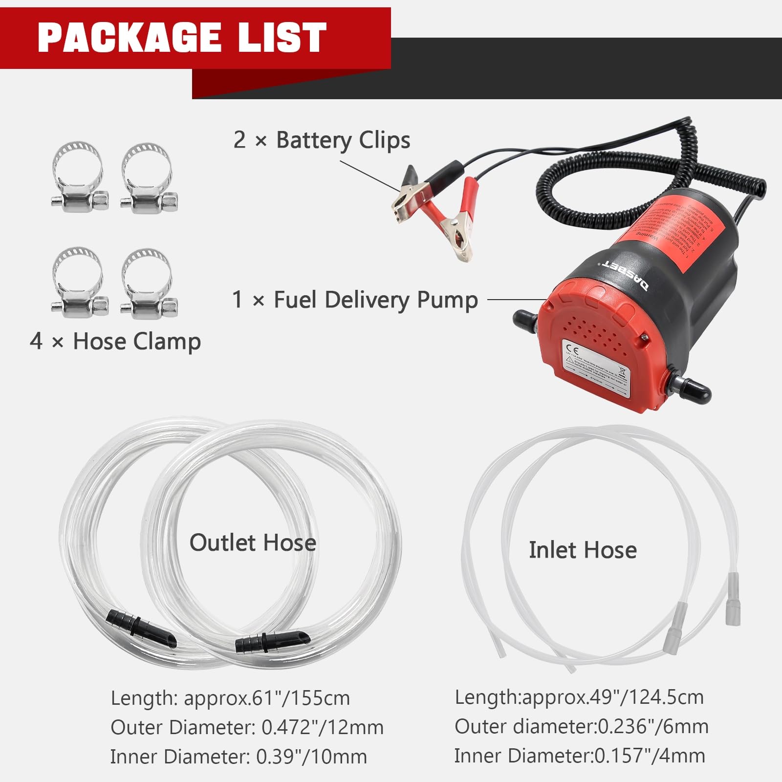 Dasbet oil extractor hoses for spill-free transfer between containers