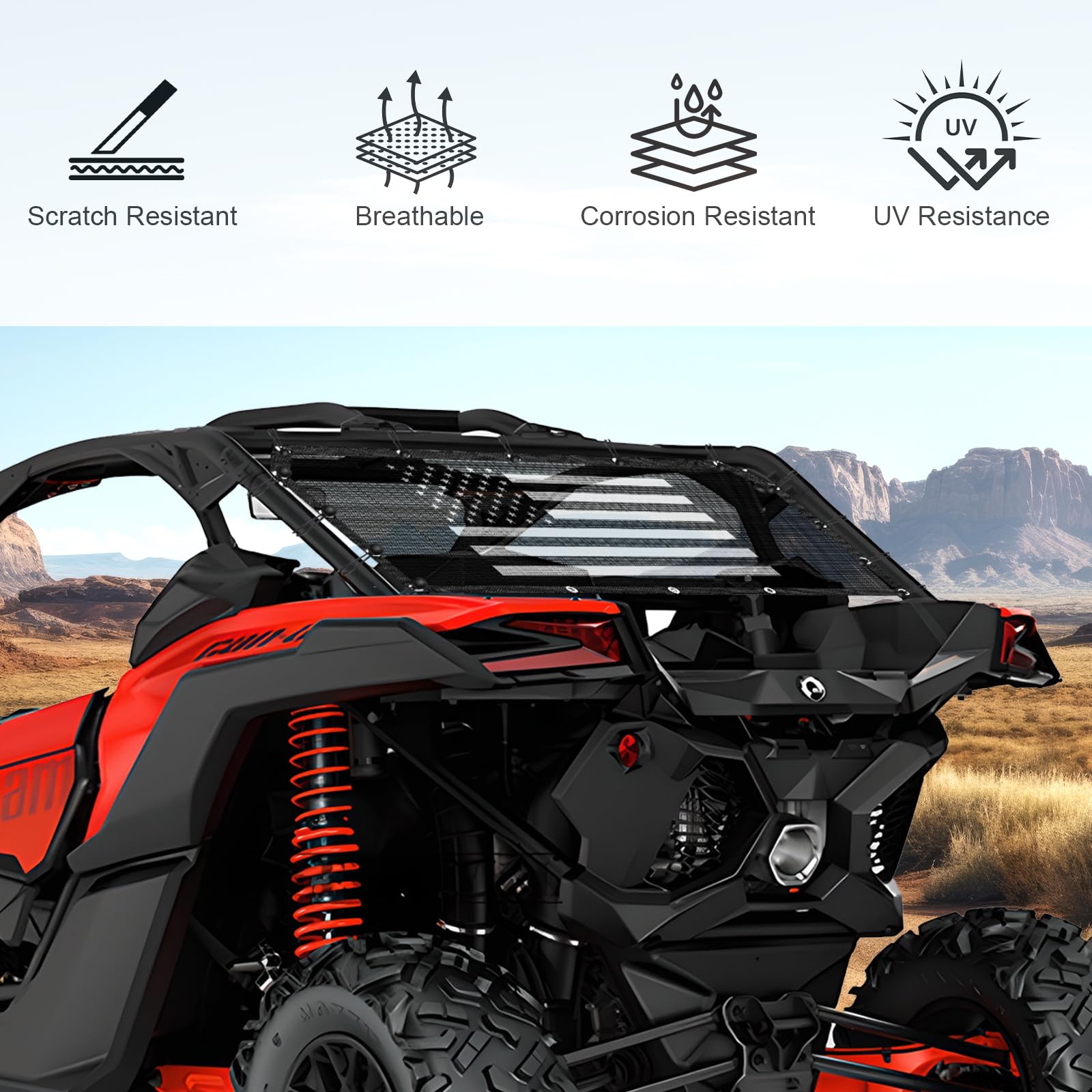 Dawnjaccee full-coverage rear window net shields cabin while keeping airflow on rugged trails