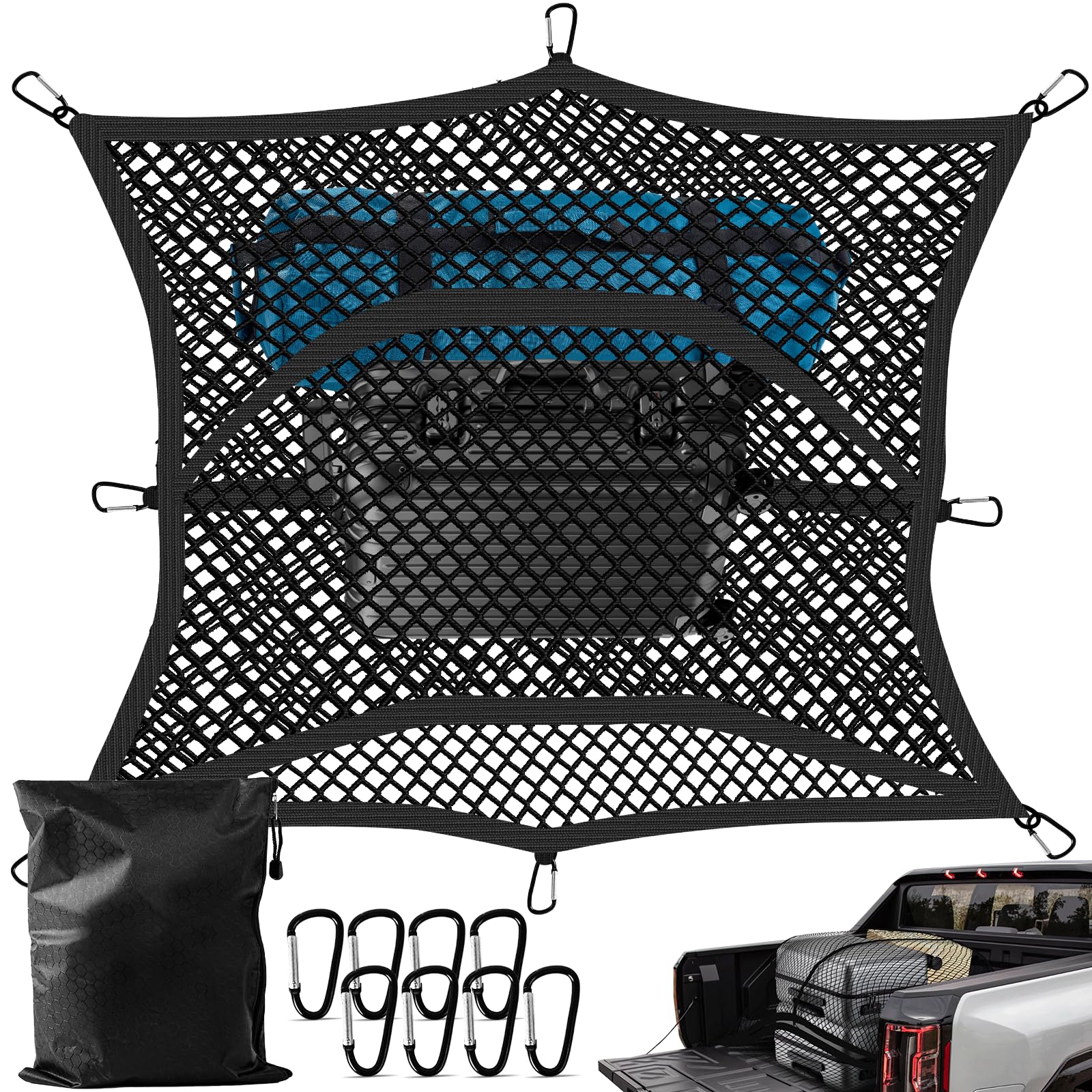 Dayacoco truck bed cargo net in elastic 4x4 to 7x7 fit securing diverse loads
