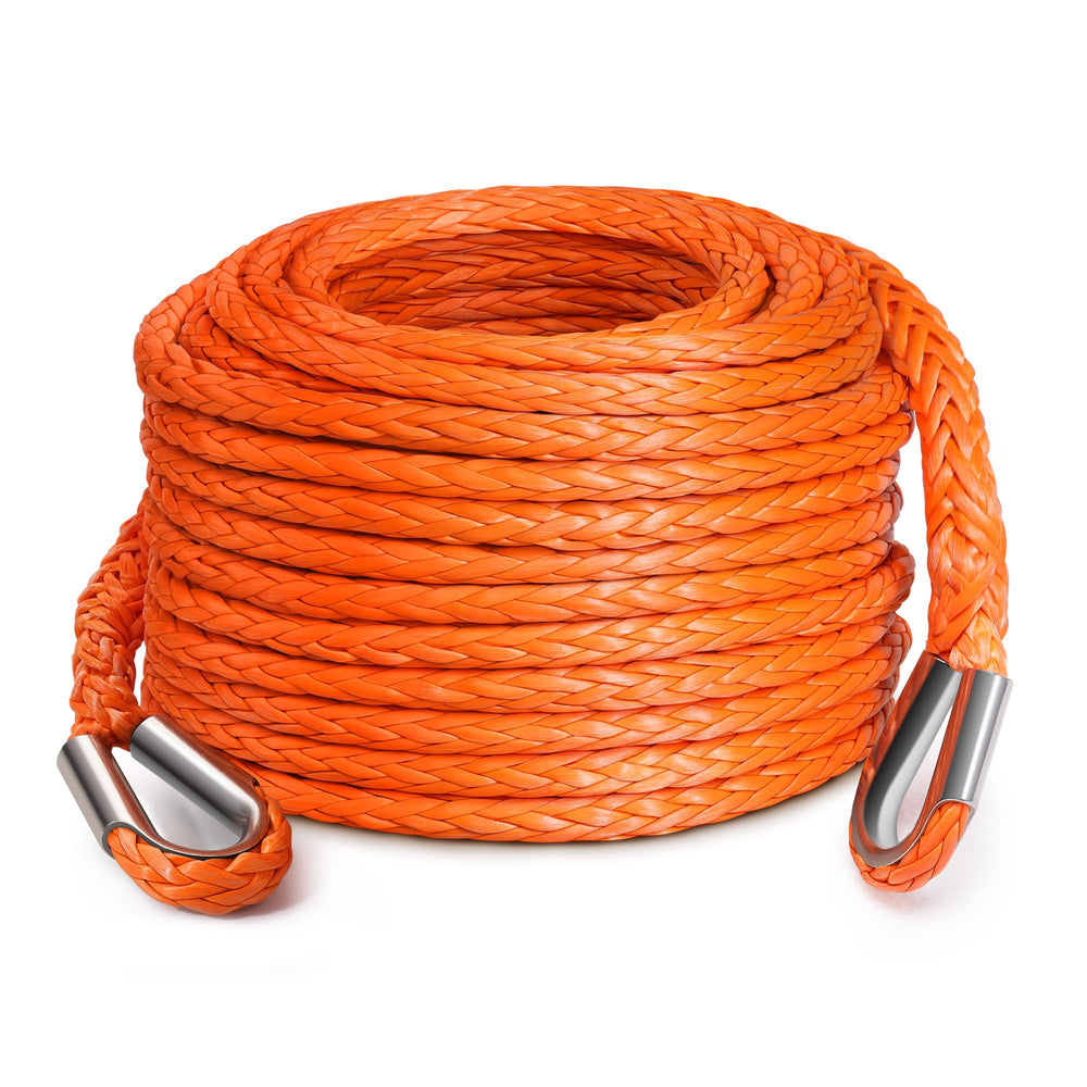 DAYDOOR Winch Rope Extension 50ft, coiled orange, lightweight recovery upgrade.