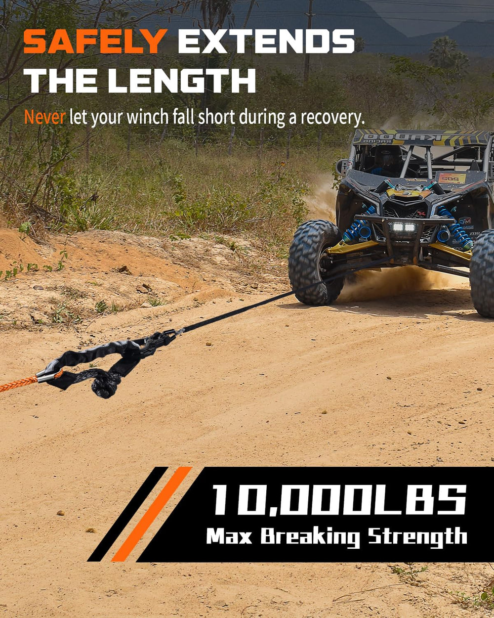 DAYDOOR Winch Rope Extension 50ft in use on an ATV for extended reach.