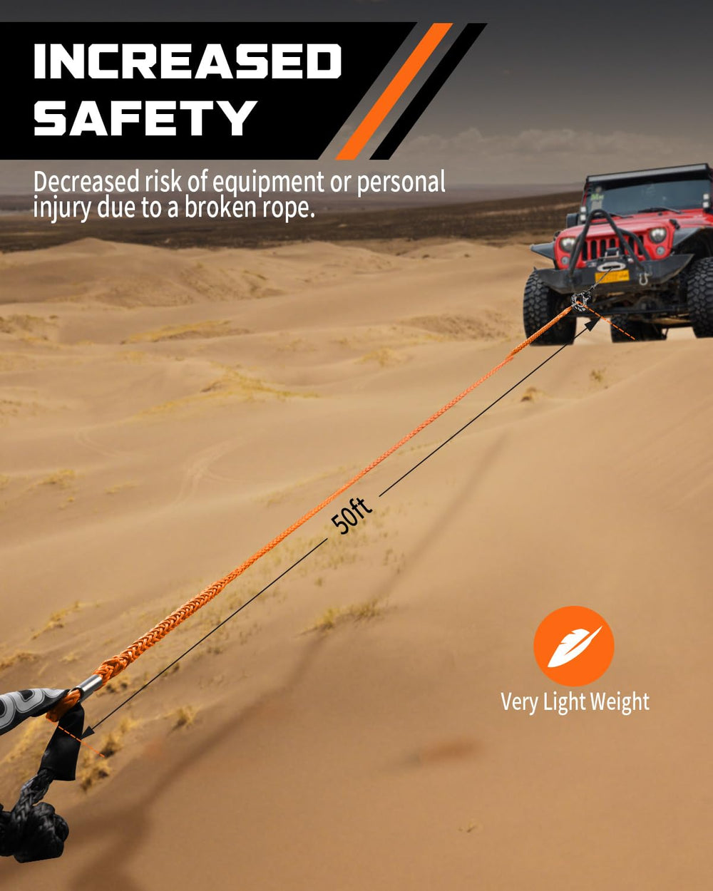 DAYDOOR Winch Rope Extension 50ft lightweight option, easier to handle than steel.