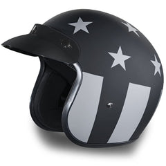 Daytona Helmets Captain America graphic three-quarter shell adds retro city riding style.