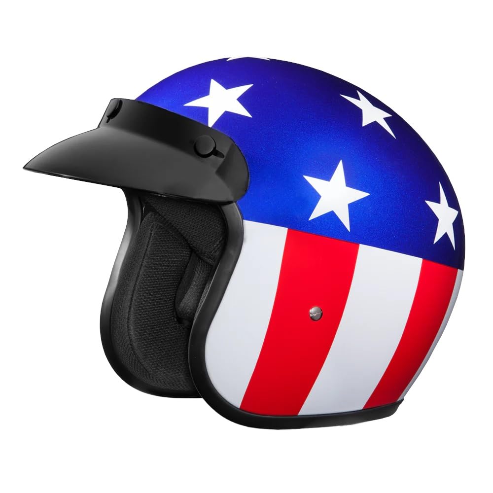 Daytona Helmets open-face 3/4 shell helmet with adjustable fit and ventilation, DOT approved.