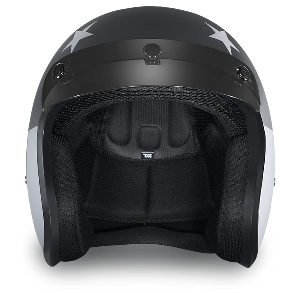 Daytona Helmets removable gloss black visor enhances quick sun-shielding on the go.