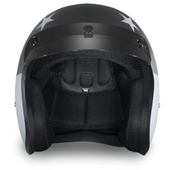Daytona Helmets removable gloss black visor enhances quick sun-shielding on the go.