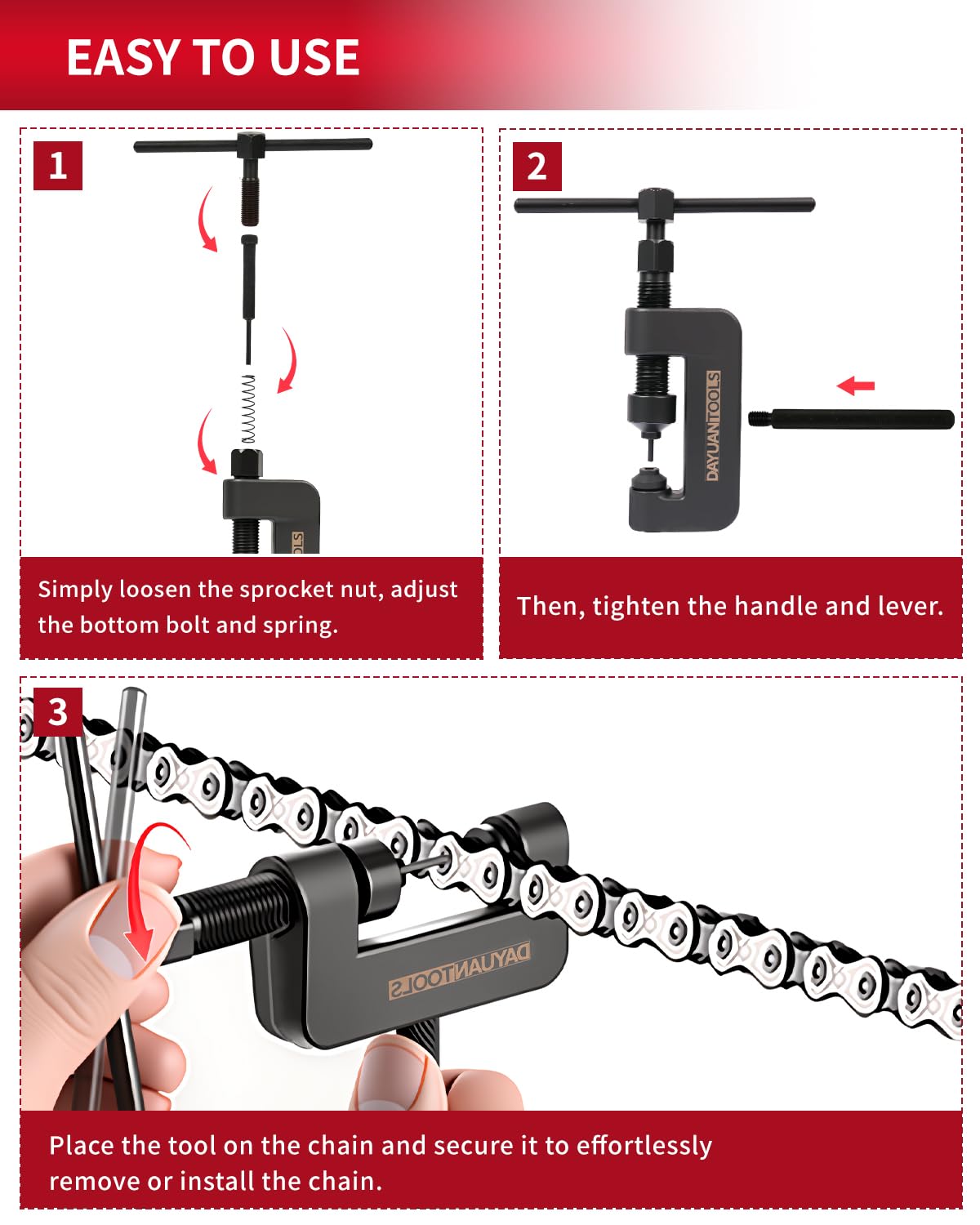 DAYUAN chain-breaker lever applies steady pressure for pin extraction
