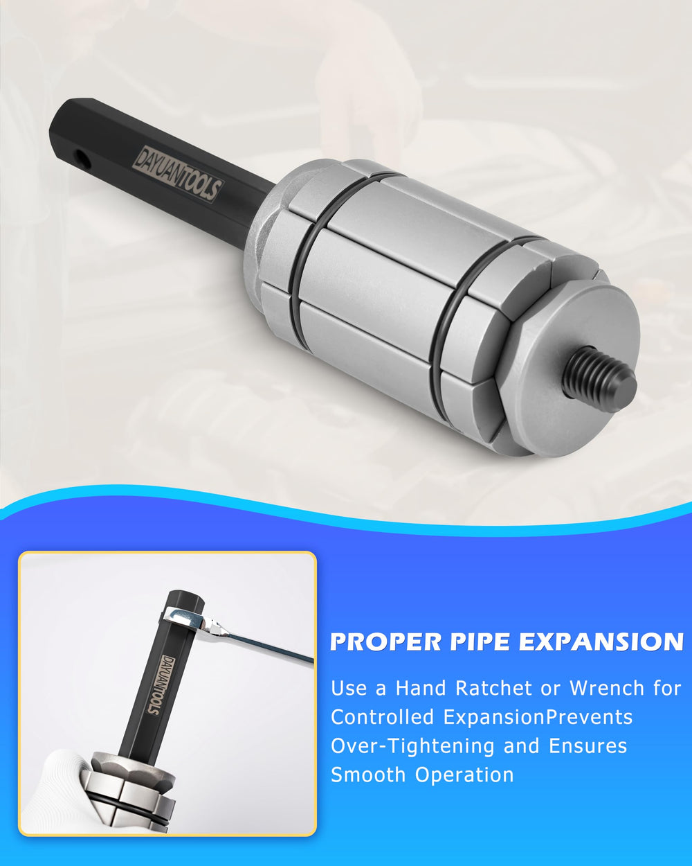 DAYUAN tools on a dented pipe demonstrate reshaping capability.