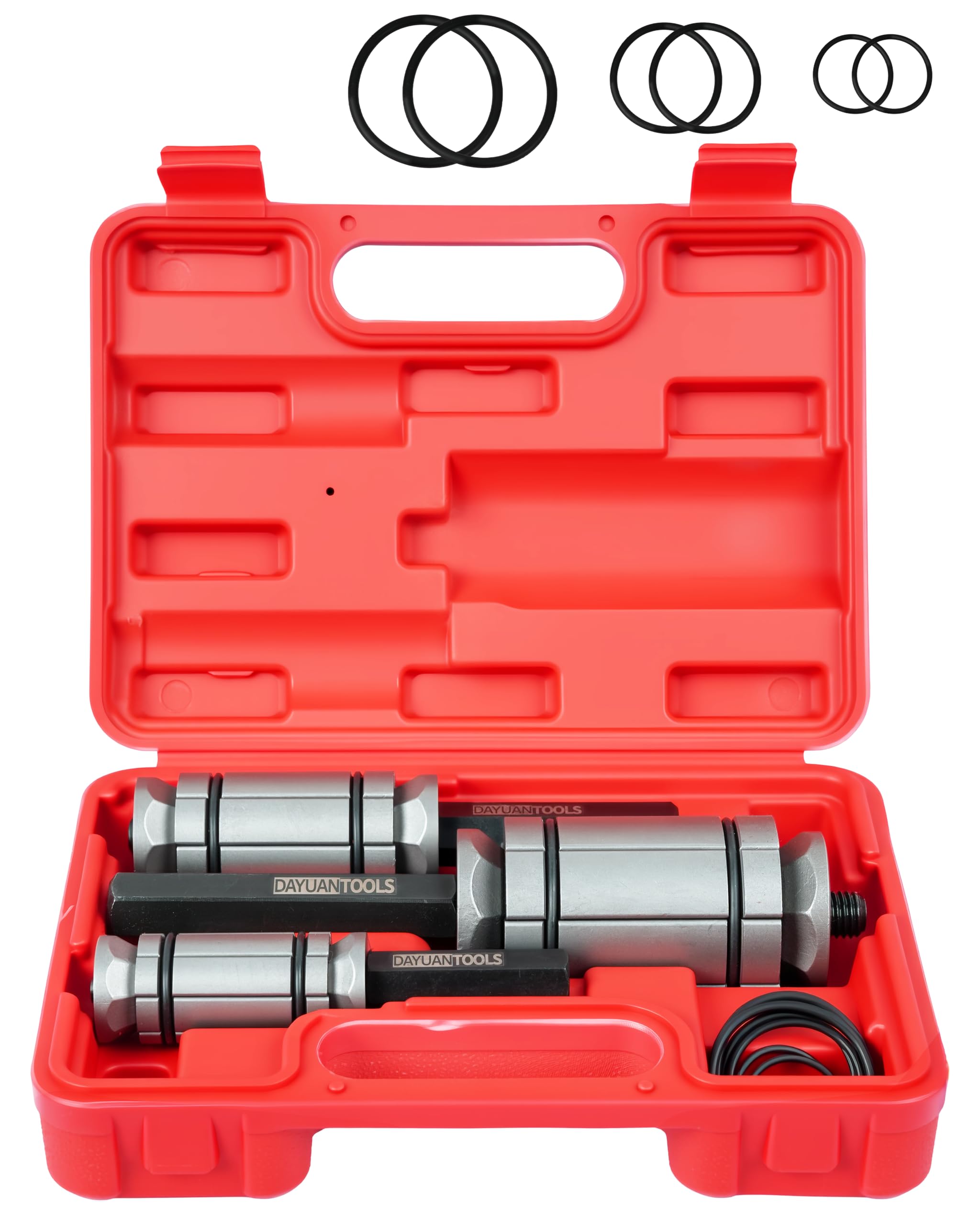 DAYUAN exhaust pipe expander set in red case, close-up for reshaping exhaust pipes.