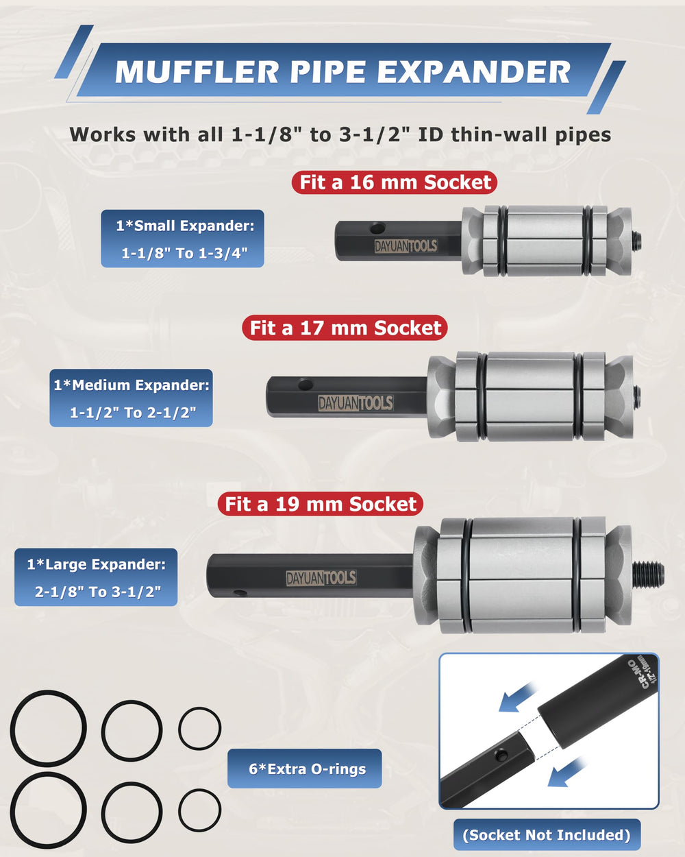 DAYUAN medium expander 1-1/2 to 2-1/2 inch, for mid-size pipes.