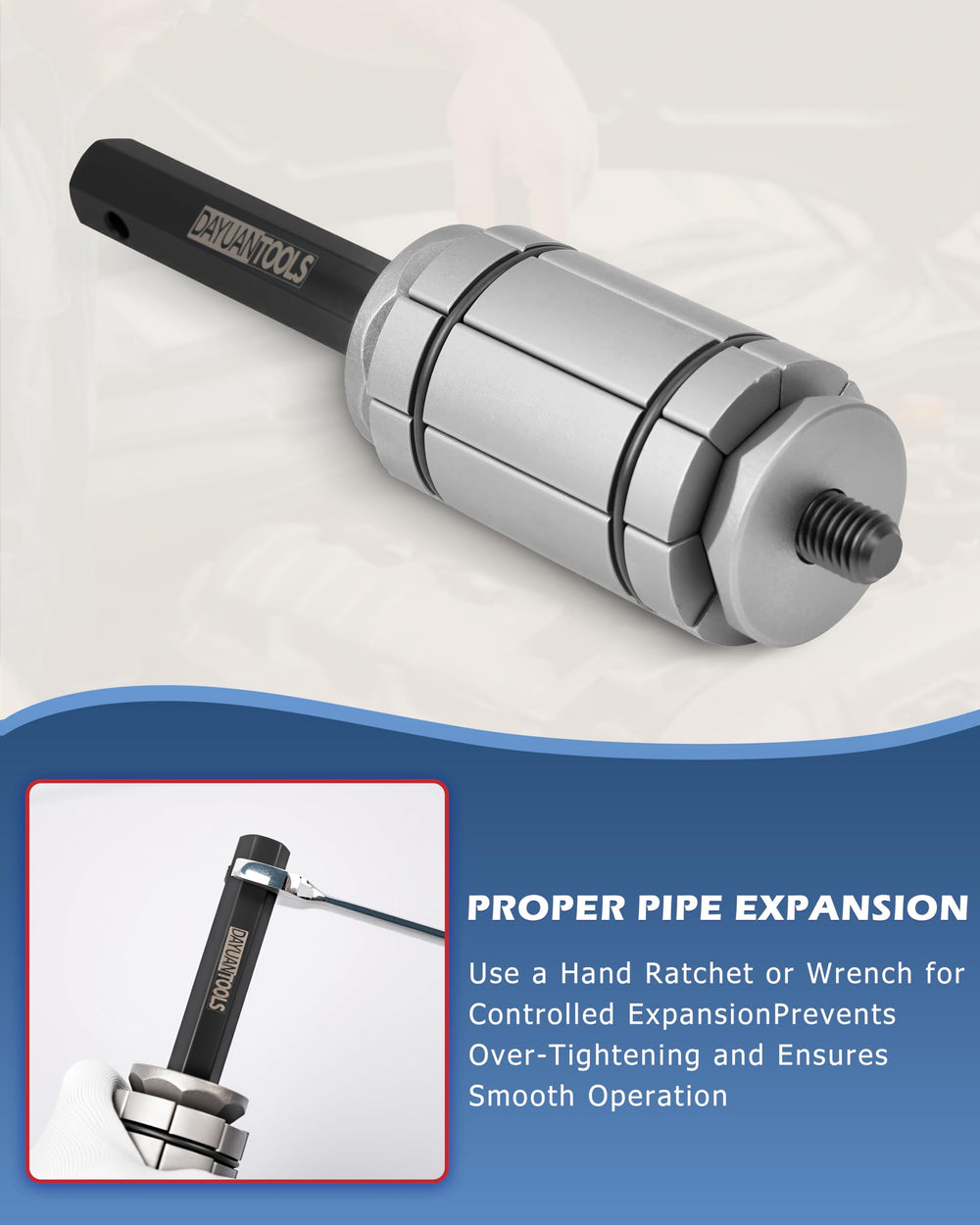 DAYUAN three-piece kit in use on a tailpipe, smooth deformation for fit.